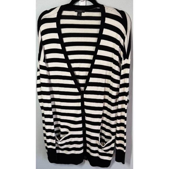 Halogen Womens Knit Button Cardigan Sweater 1X Striped V-Neck Coastal Nautical - Picture 1 of 12